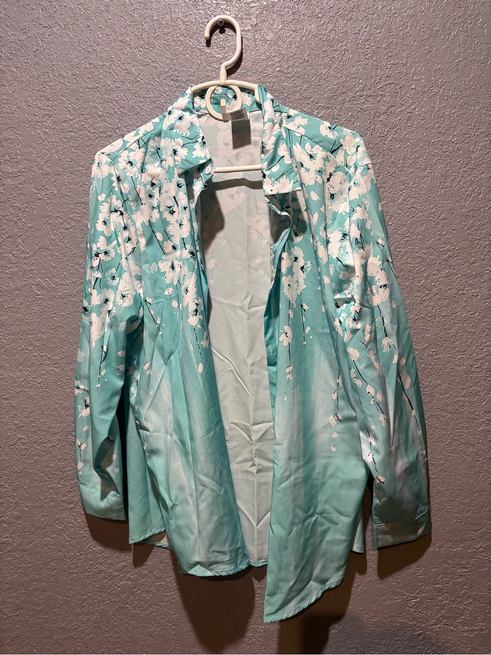 Mint Green Floral Open Front Shirt Jacket